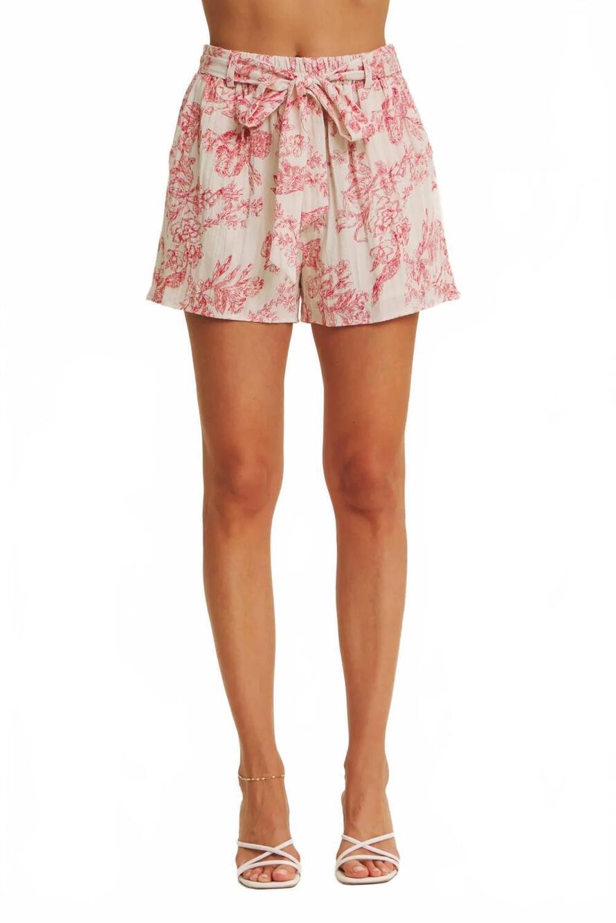 NEW IN FEBRUARY parisian print tie-waist shorts in cherry